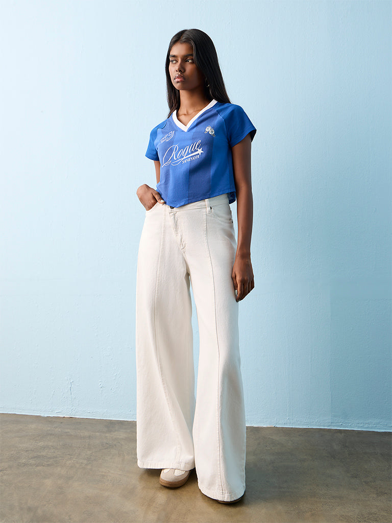 Nuon Blue Text Printed T-Shirt