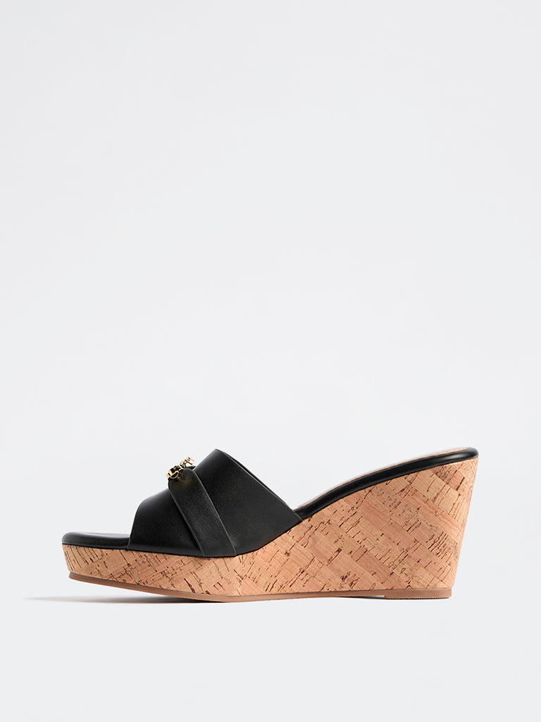 LUNA BLU Black Wedge Heel Sandals