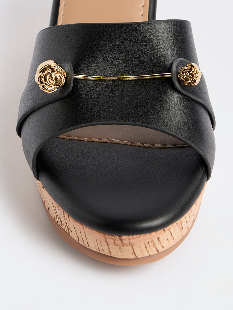 LUNA BLU Black Wedge Heel Sandals