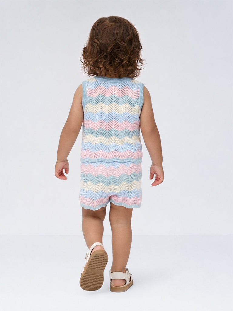 HOP Baby Girls Multicolour Chevron Pattern Cotton Top and Shorts Set