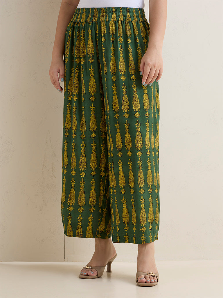Diza Green Botanical Printed Palazzos
