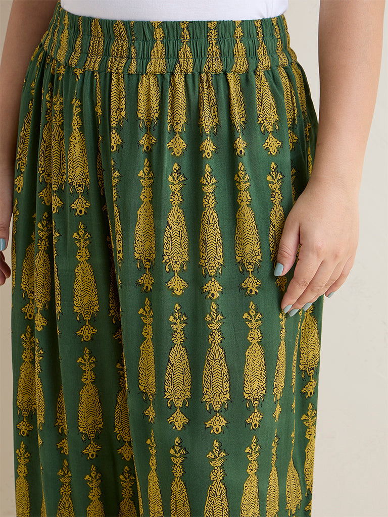 Diza Green Botanical Printed Palazzos