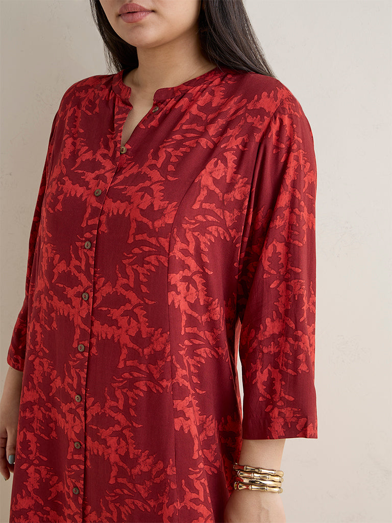 Diza Red Printed A-Line Kurta