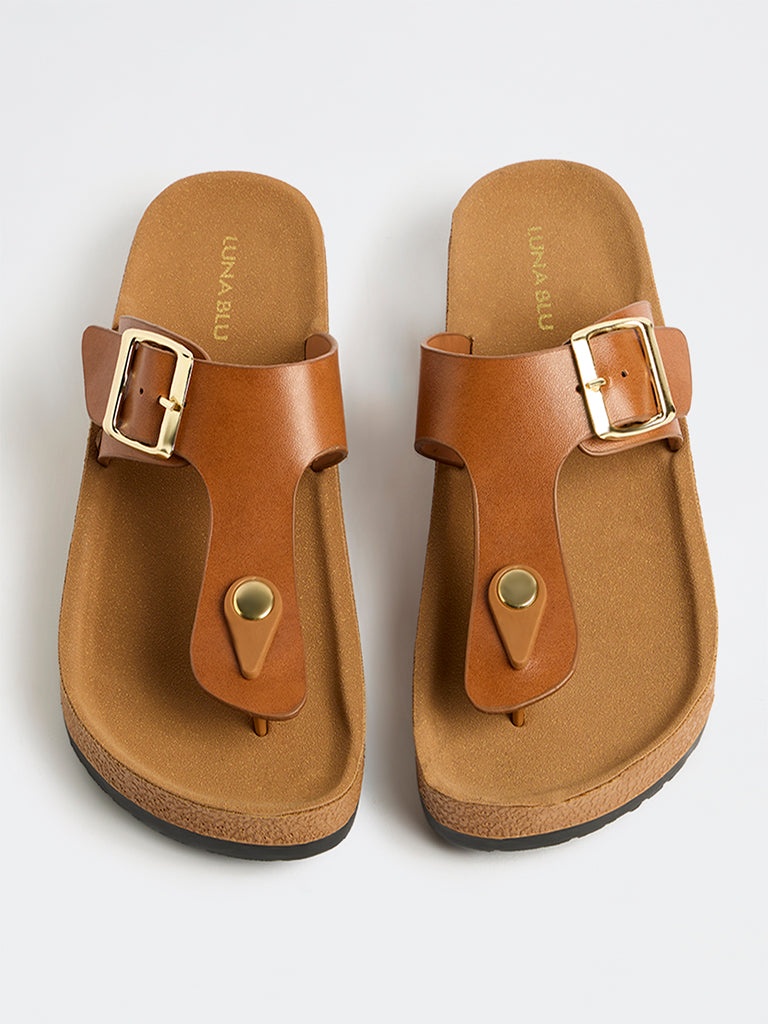 LUNA BLU Tan Thong-Strap Sandals