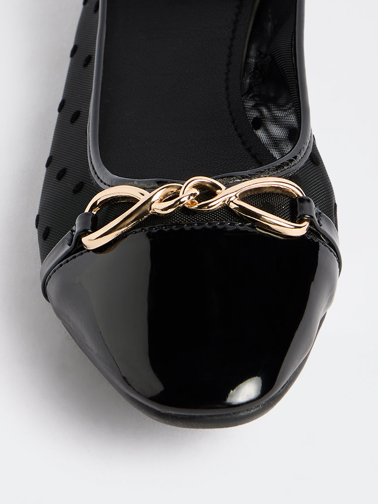LUNA BLU Black Saddle-Detailed Mesh Ballerinas