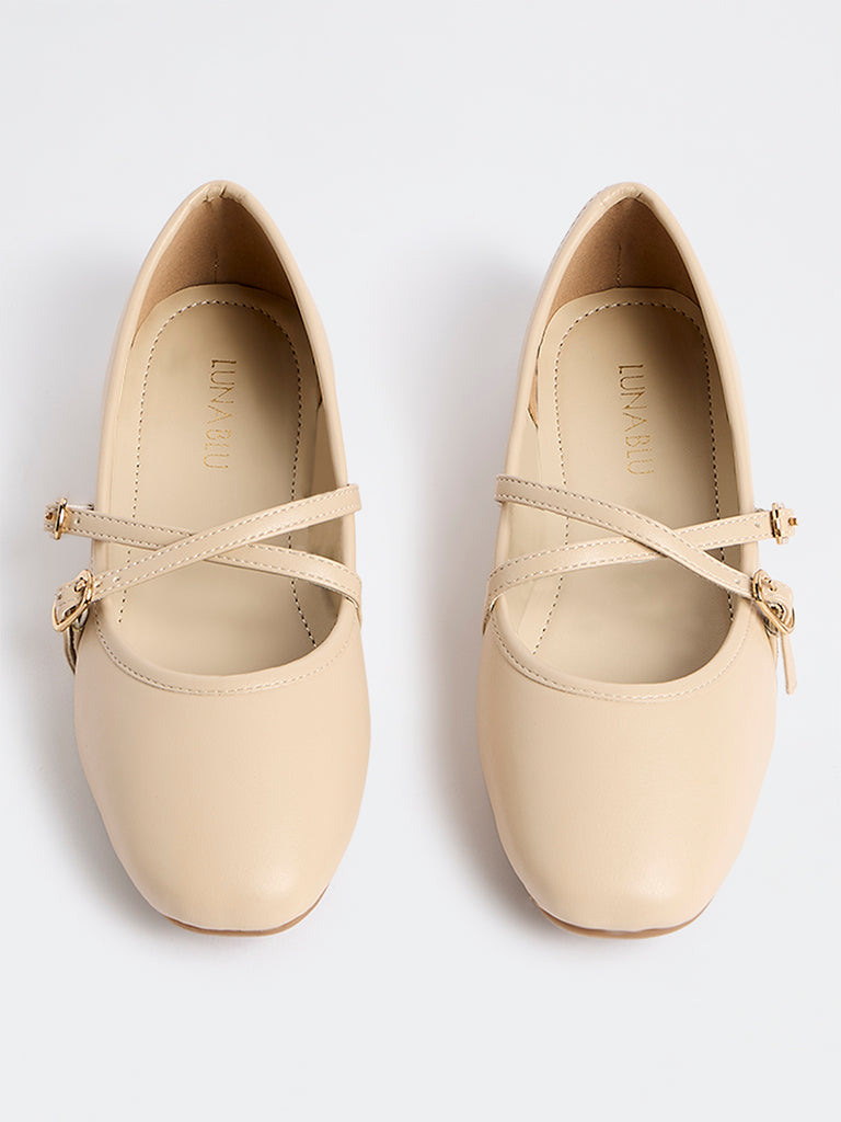 LUNA BLU Light Taupe Criss-Cross Strap Mary Jane Shoes