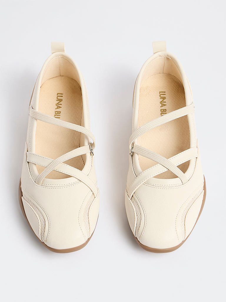 LUNA BLU Cream Mesh-Detail Mary Jane Shoes