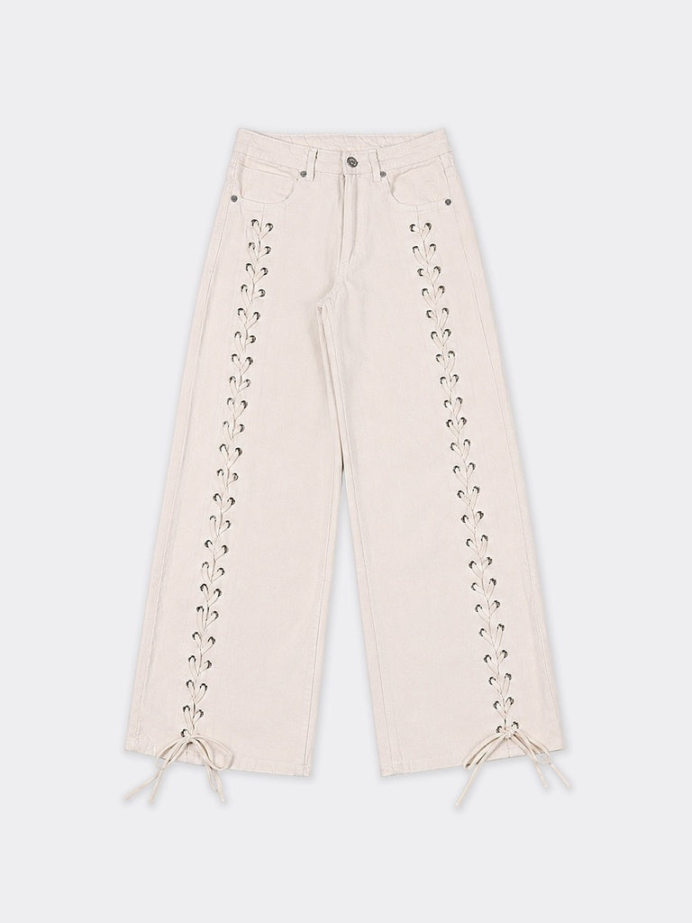 Nuon Off-White Criss-Cross Design High-Rise Jeans