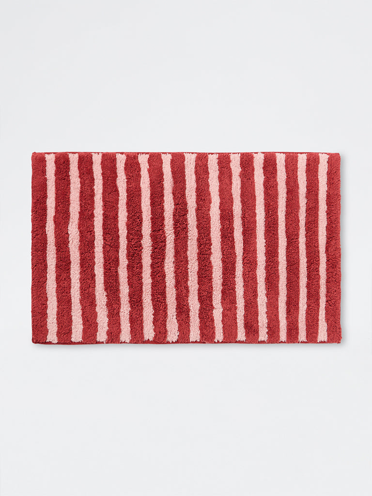 Westside Home Red Striped Bath Mat