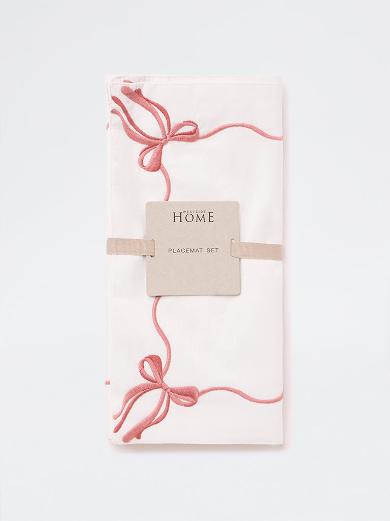 Westside Home White Bow Embroidered Placemat - Set of 4
