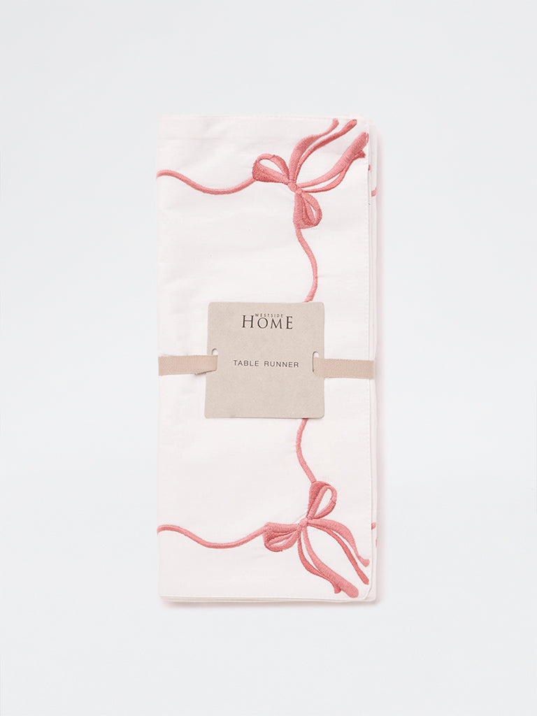 Westside Home White Bow Embroidered Table Runner