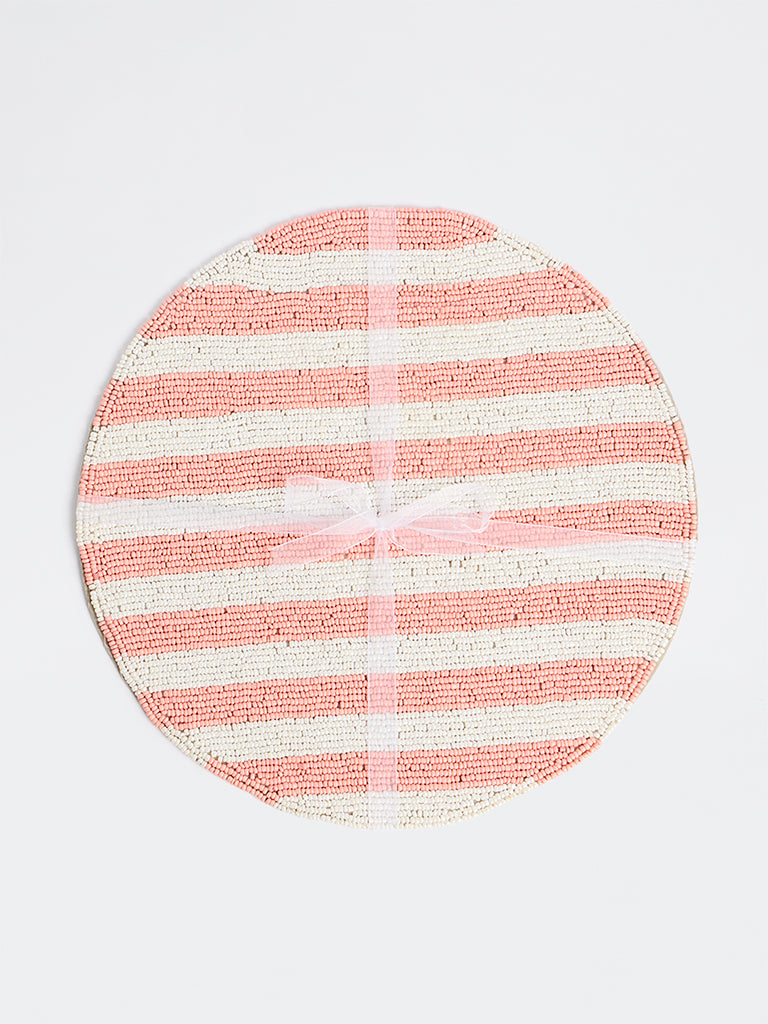 Westside Home Pink and White Striped Beaded Placemat