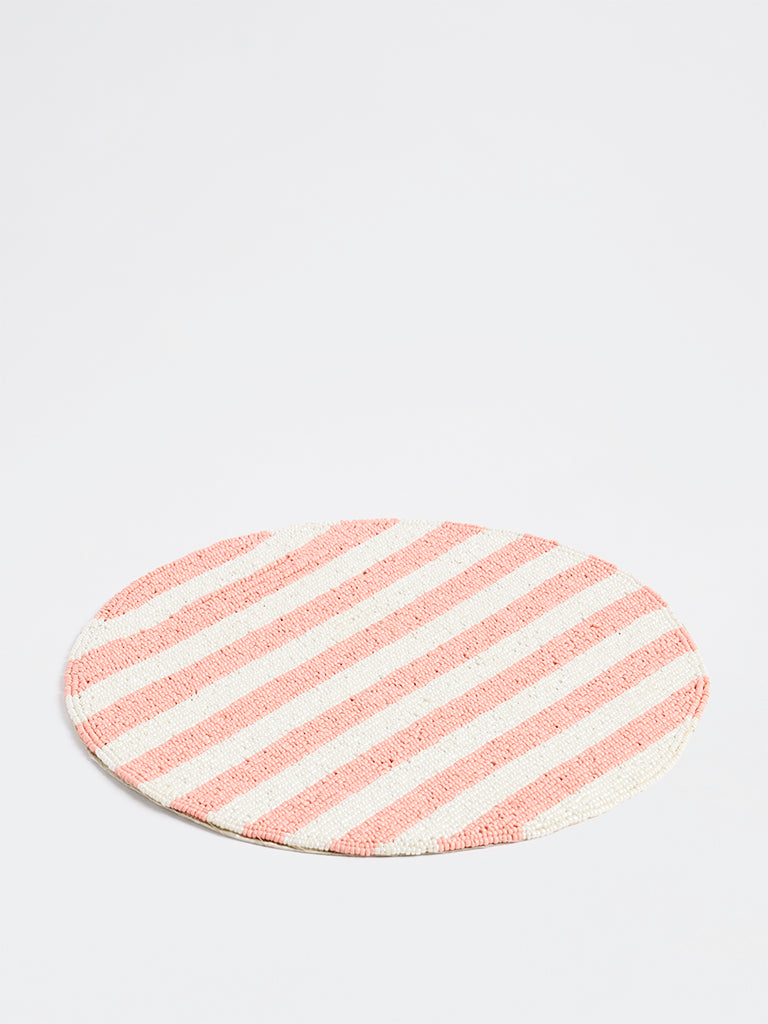 Westside Home Pink and White Striped Beaded Placemat