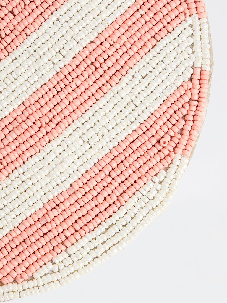Westside Home Pink and White Striped Beaded Trivet
