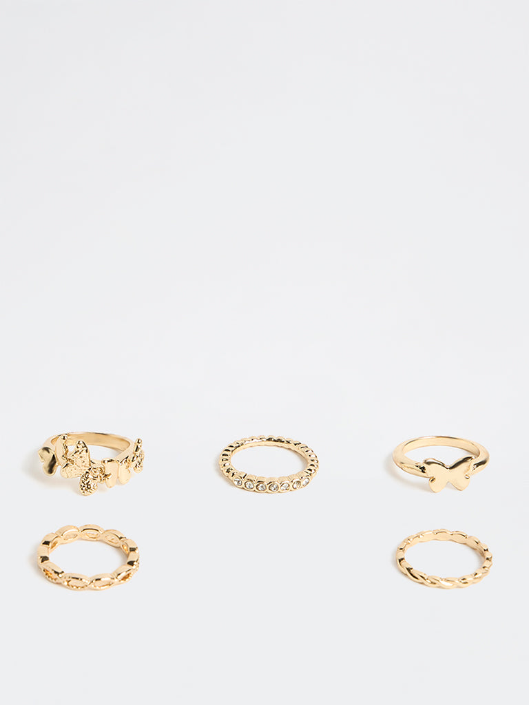 Westside Accessories Gold Butterfly Rings - Pack of 5