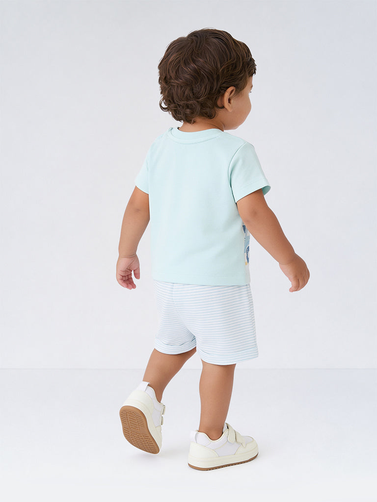 HOP Baby Boys Mint Animal Printed Cotton T-Shirt and Shorts Set