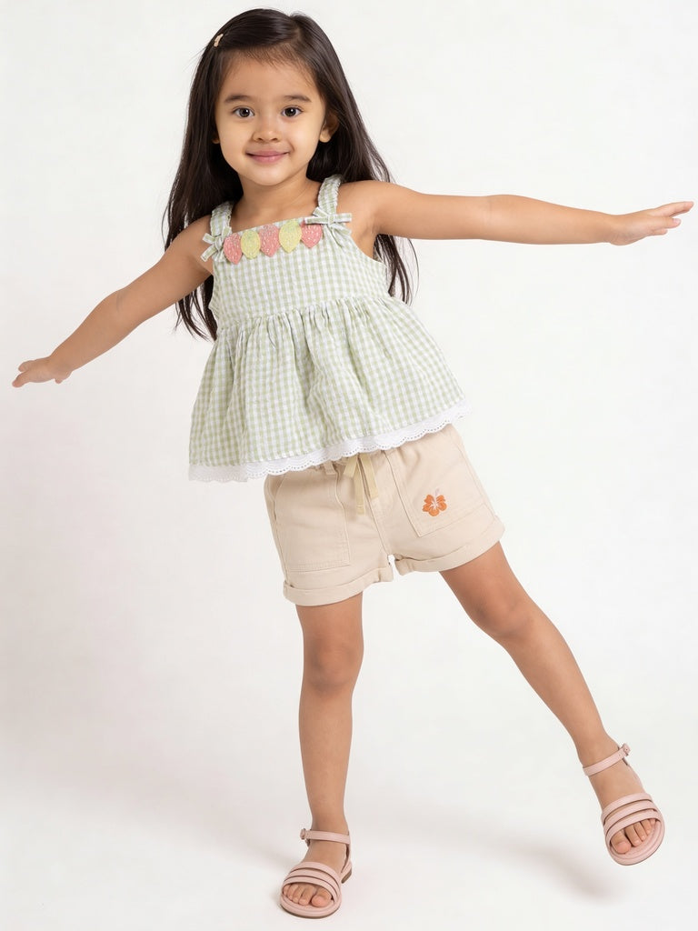 HOP Kids Girls Lime Green Applique Cotton Top
