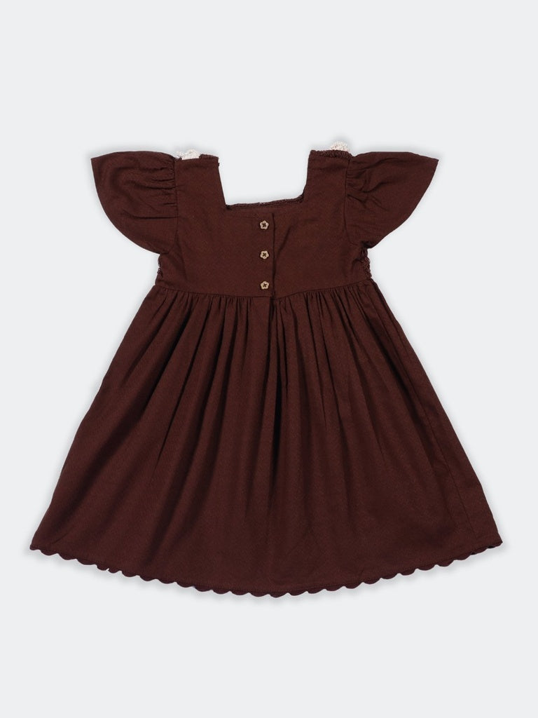HOP Kids Girls Brown Floral Bodice Cotton Fit and Flare Dress
