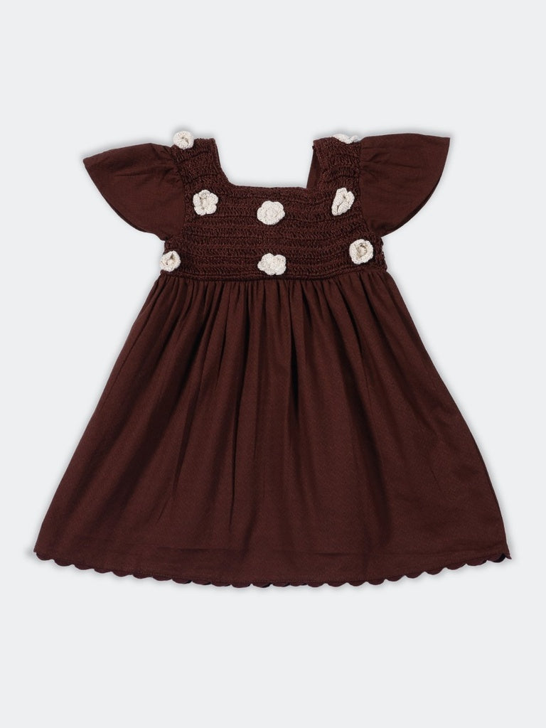 HOP Kids Girls Brown Floral Bodice Cotton Fit and Flare Dress