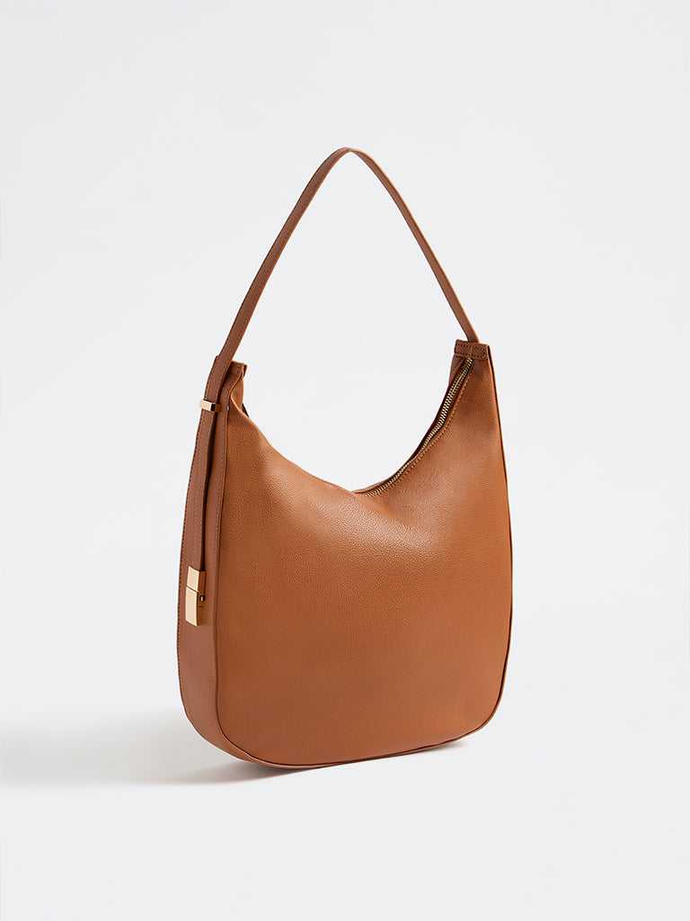 Westside Light Brown Textured Moon Shoulder Bag