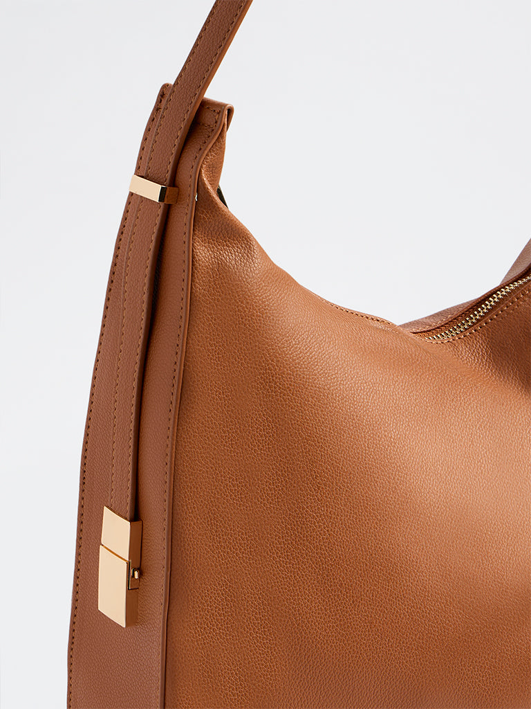 Westside Light Brown Textured Moon Shoulder Bag