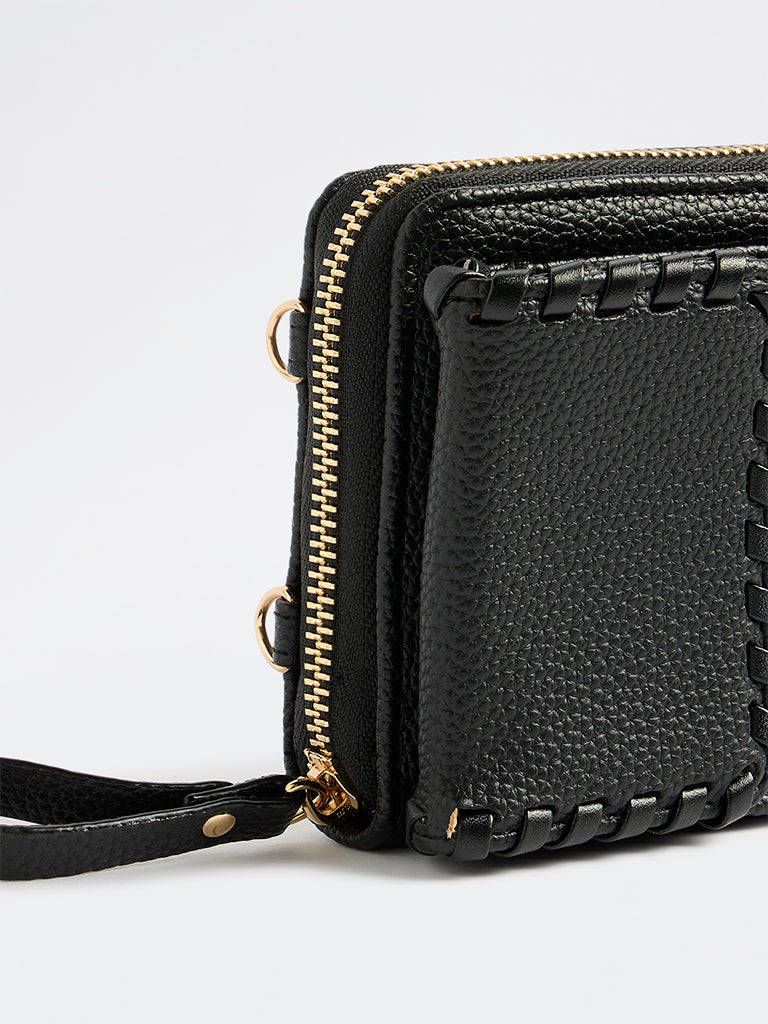 Westside Black Textured Mobile Sling Bag