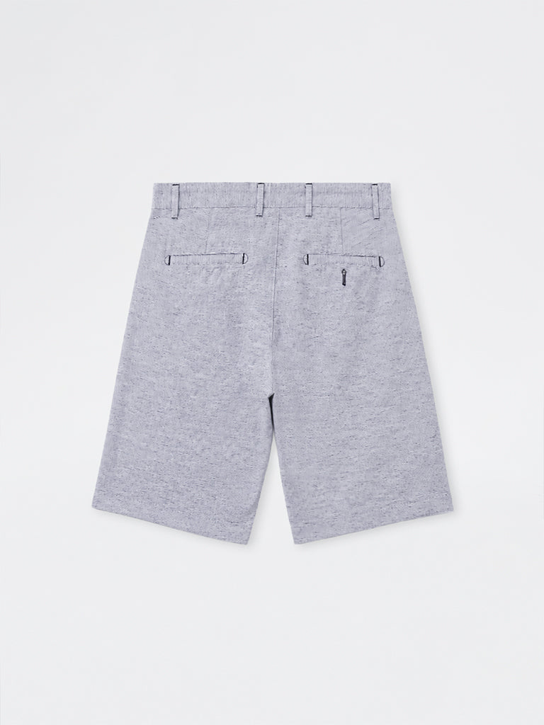 Ascot Navy Striped Relaxed-Fit Mid-Rise Cotton-Blend Shorts