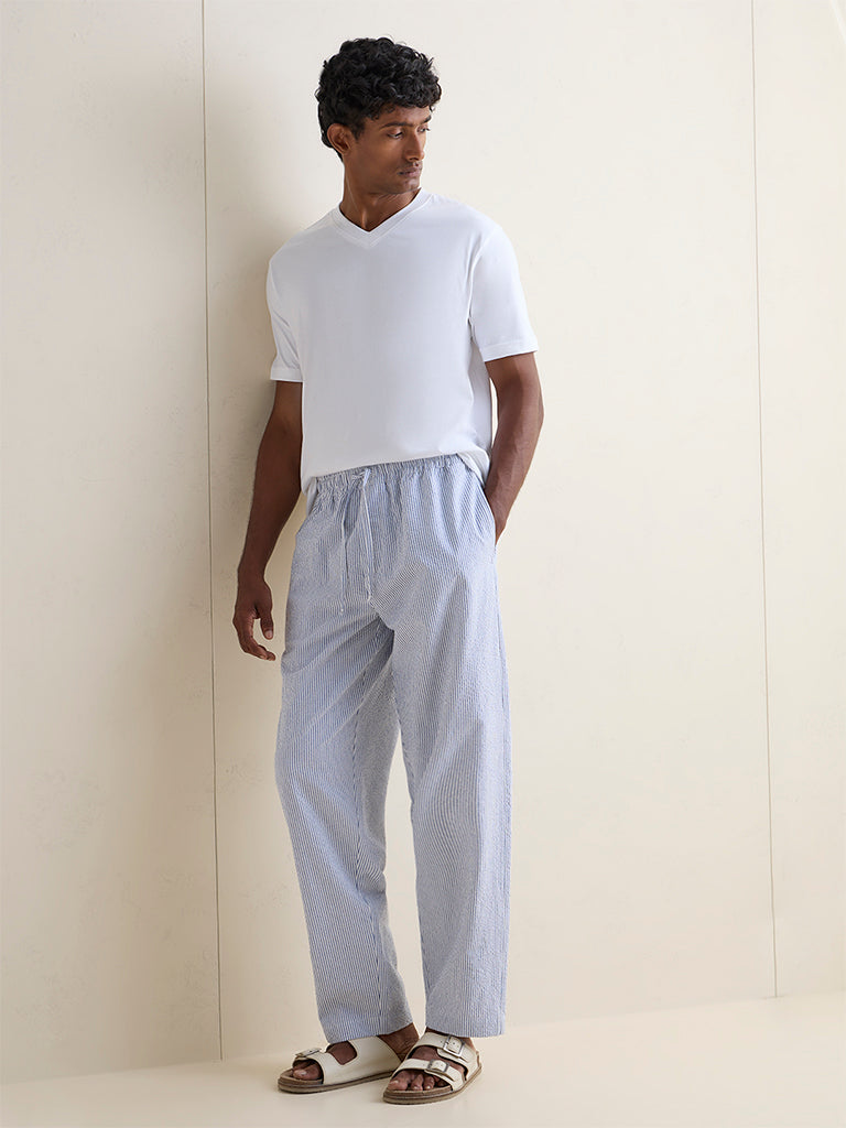 WES Lounge Light Blue Relaxed-Fit Mid-Rise Cotton Pants
