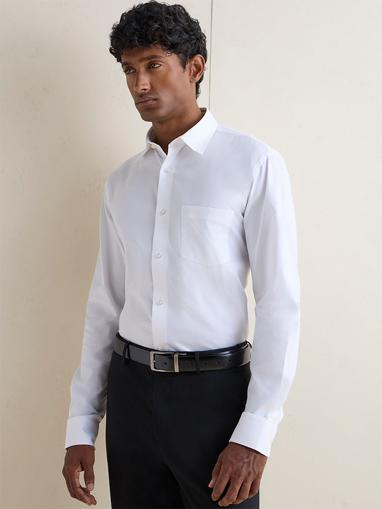 WES Formals White Relaxed-Fit Cotton Shirt