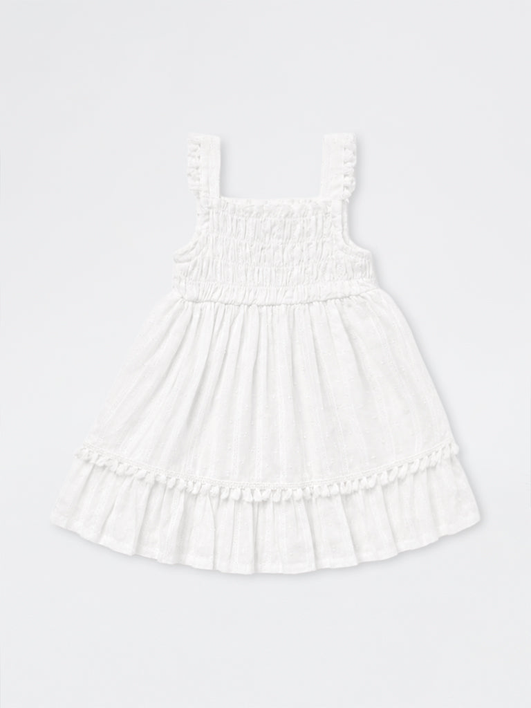 HOP Baby Girls White Embroidered Cotton A-Line Dress
