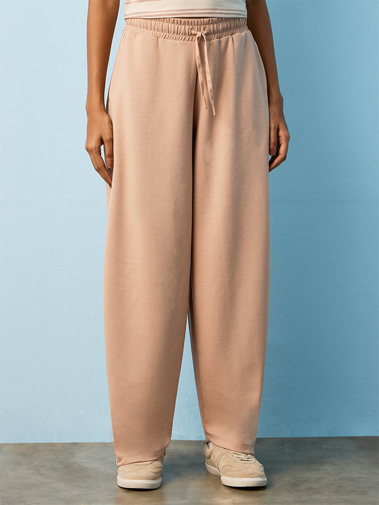 Nuoflexx Beige Solid High-Rise Track Pants