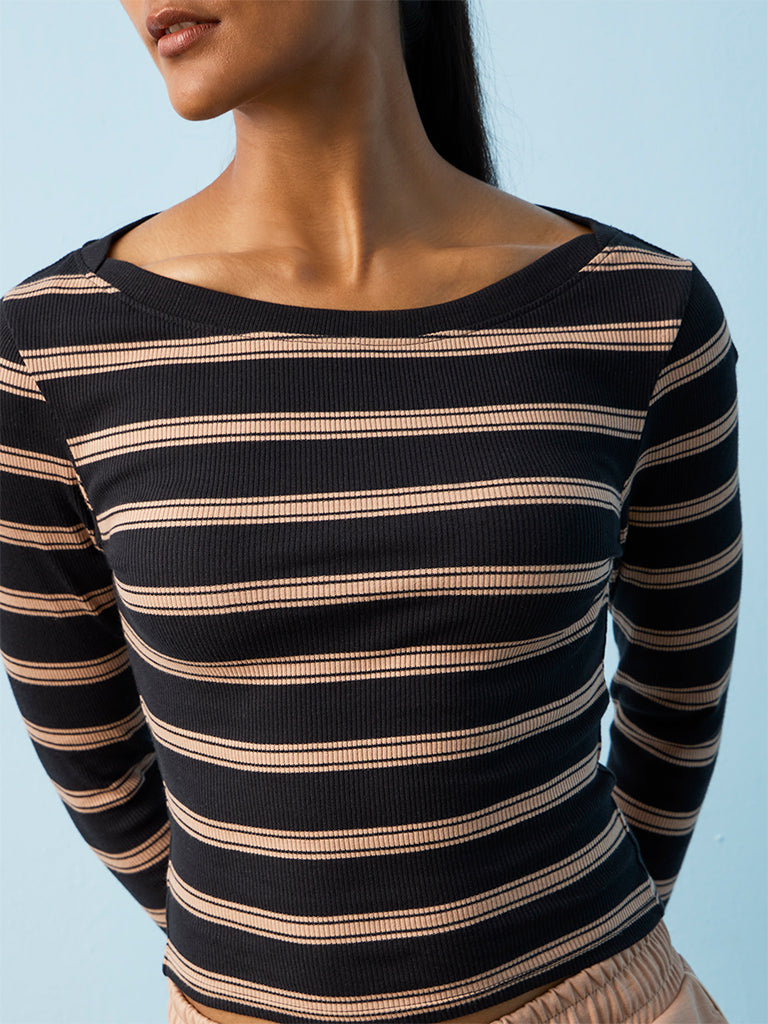 Nuoflexx Black Striped Cotton-Blend T-Shirt