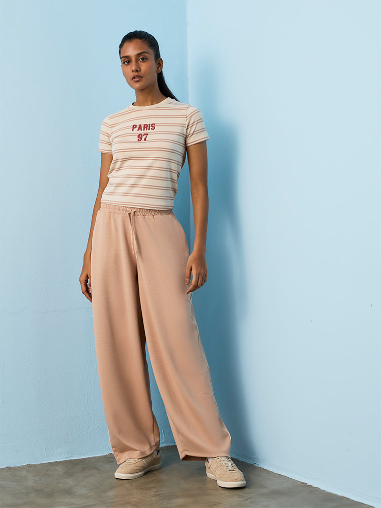 Nuoflexx Beige Striped Cotton-Blend T-Shirt