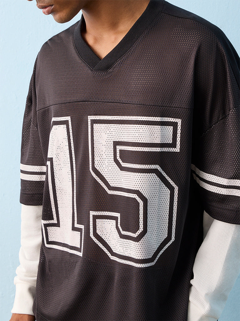 Nuon Black Numerical Printed Oversized T-Shirt