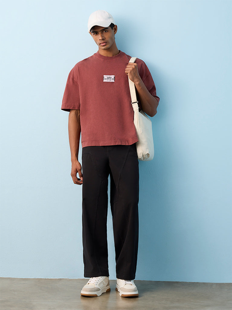 Nuon Rust Graphic Printed Oversized Cotton T-Shirt