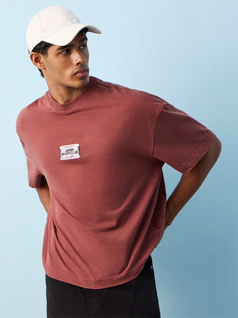 Nuon Rust Graphic Printed Oversized Cotton T-Shirt