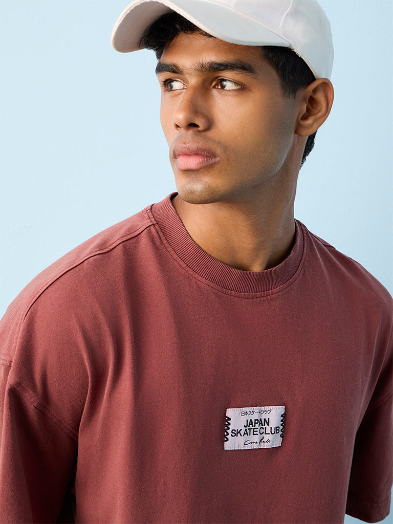 Nuon Rust Graphic Printed Oversized Cotton T-Shirt