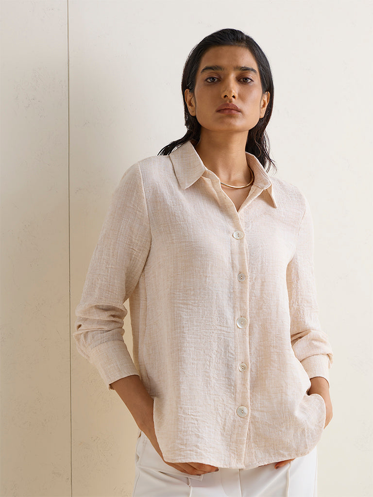 Wardrobe Light Beige Crinkle-Textured Shirt