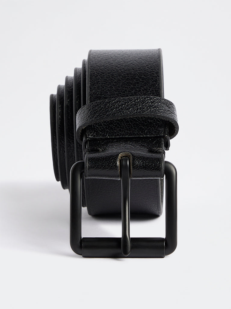 Wes Formals Black Textured Square Buckle Belt
