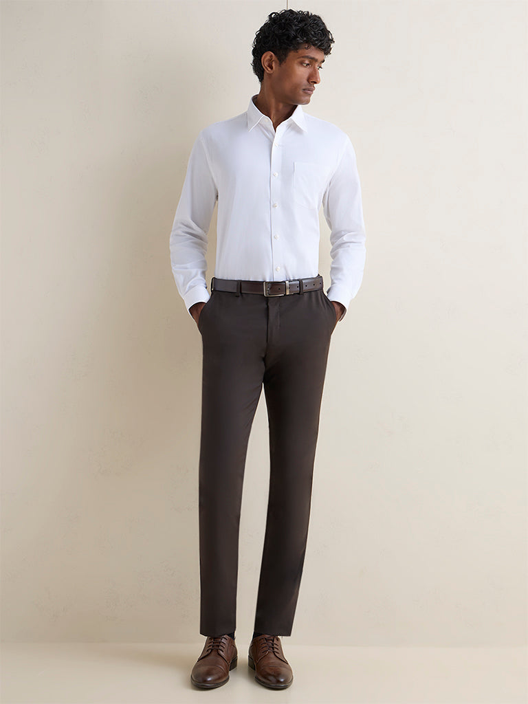 WES Formals White Slim-Fit Cotton Shirt