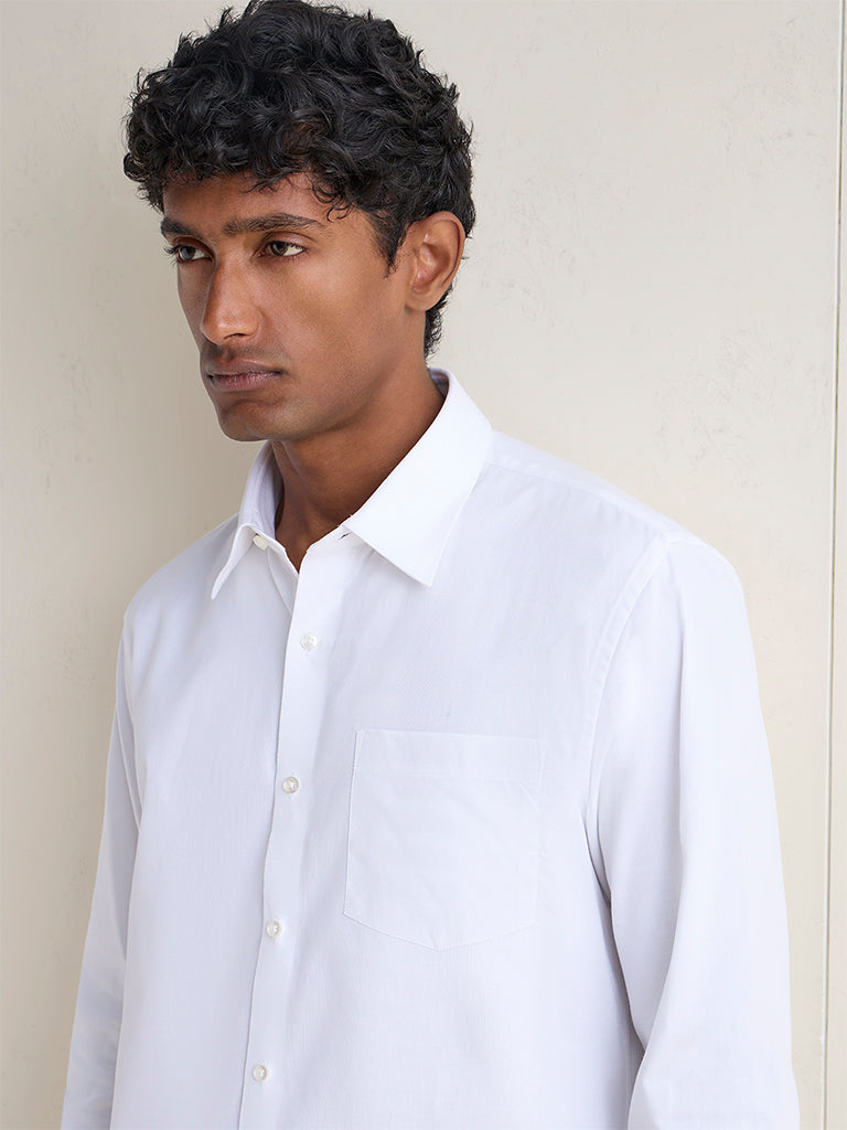 WES Formals White Slim-Fit Cotton Shirt
