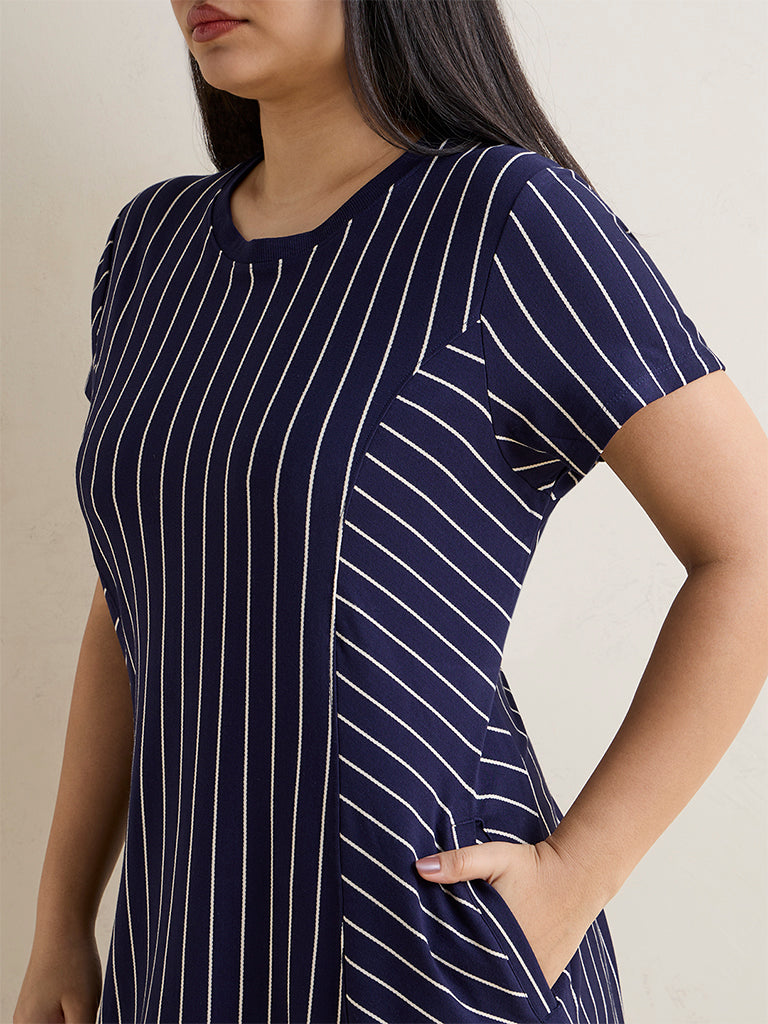 Gia Navy Vertical Stripe A-line Dress