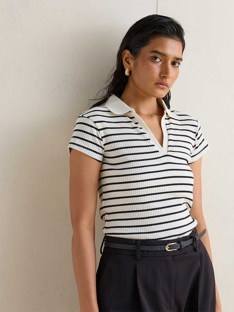 Wardrobe Ivory Striped T-Shirt