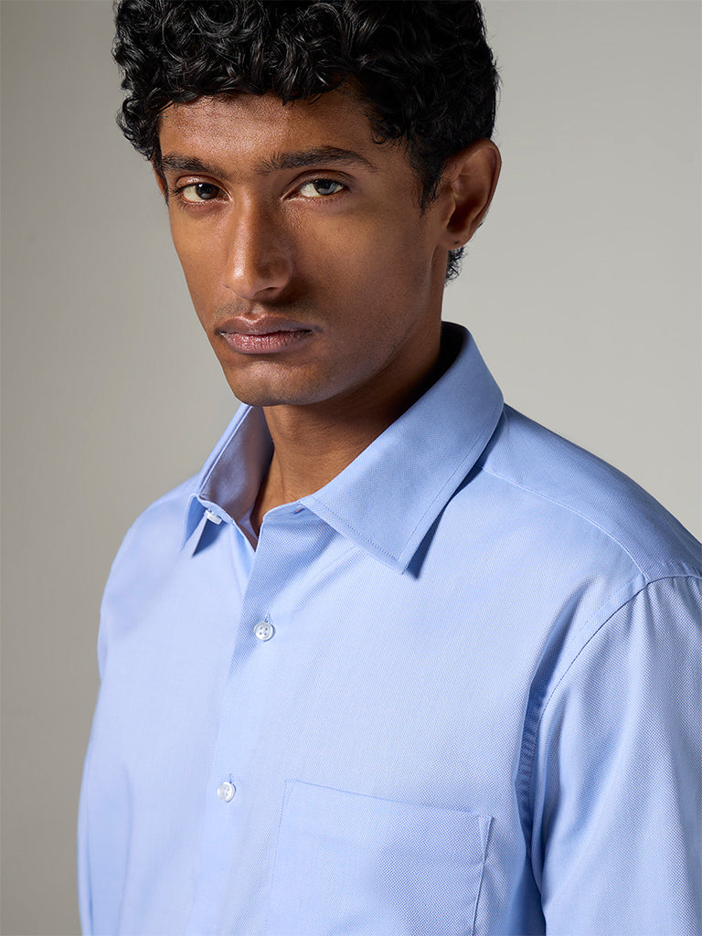 WES Formals  Blue Slim-Fit Cotton Shirt