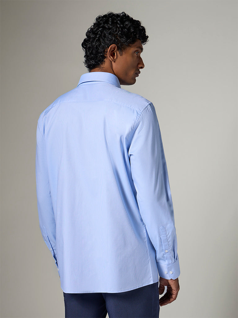 WES Formals  Blue Slim-Fit Cotton Shirt