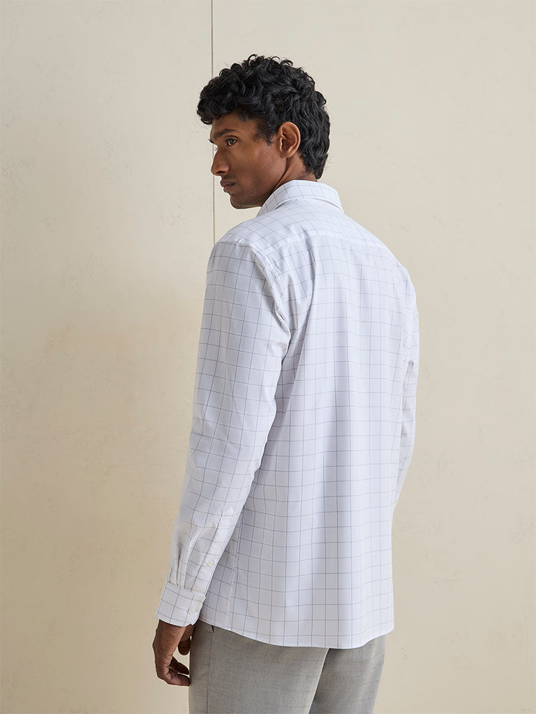 WES Formals White Checkered Slim-Fit Cotton Shirt