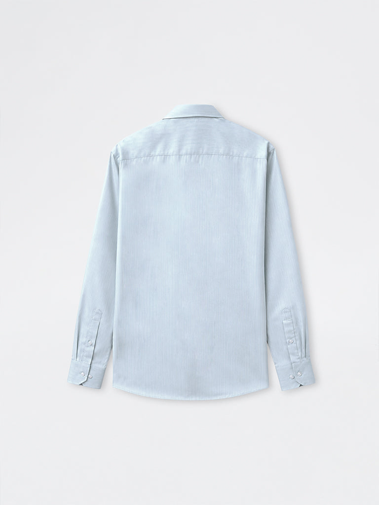 WES Formals Teal Stripe Printed Slim-Fit Cotton Shirt