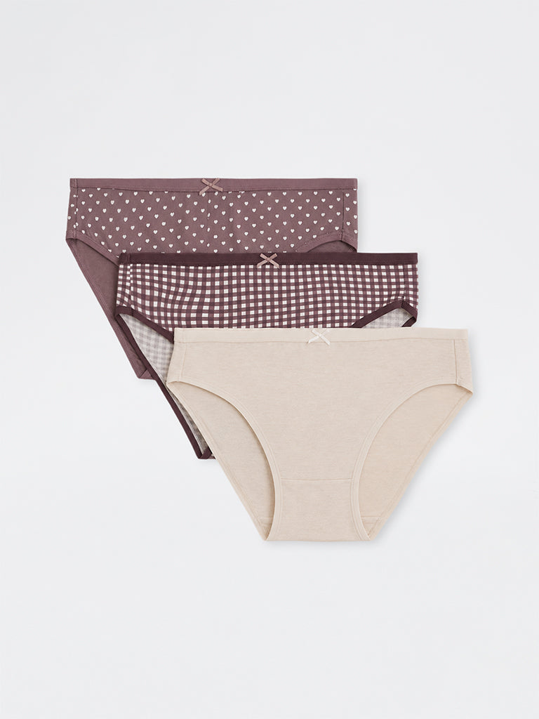 Wunderlove 3-Pack Printed Cotton-Blend Hi-Leg Briefs