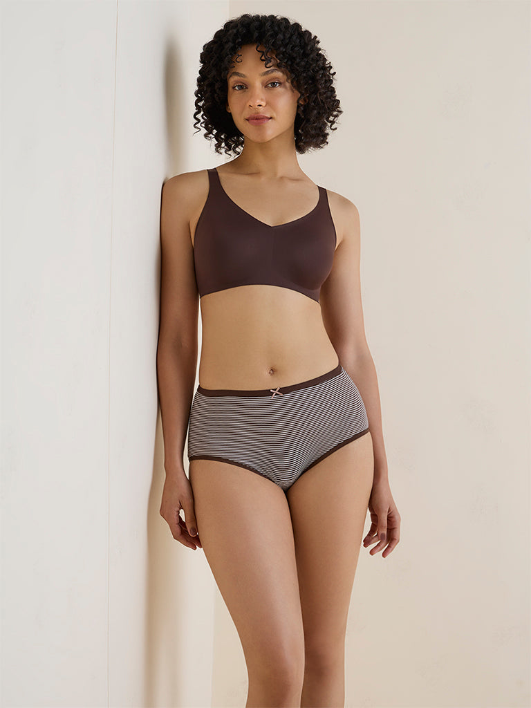 Wunderlove Dark Brown Cotton-Blend High-Rise Briefs - Pack of 3