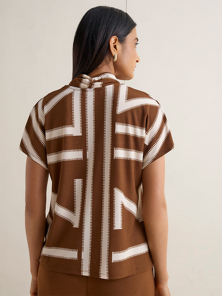 Wardrobe Brown Geometric Printed Top